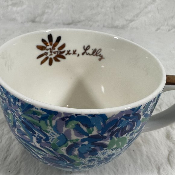 Lilly Pulitzer Blue Floral Ceramic Mug Cup Gold Handle 12fl oz - Picture 2 of 7